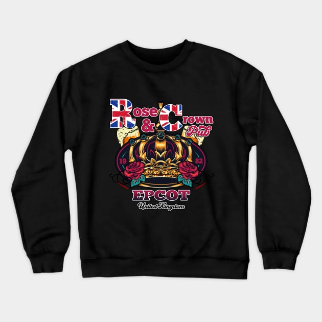 Rose and Crown Pub in UK at Epcot Pavilion Crewneck Sweatshirt by Joaddo